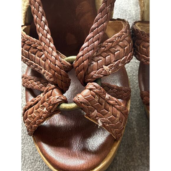 FRYE Leather Braided Platform Heels Wooden Size 8 - Picture 6 of 10